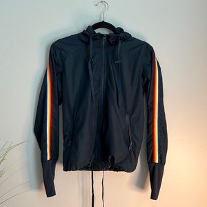 ZYIA Active, navy blue with rainbow sleeve bomber jacket. XS